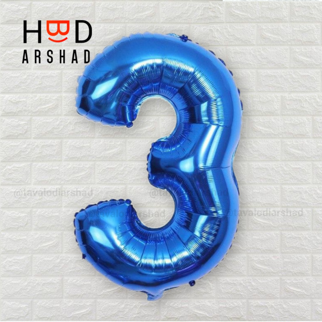 بادکنک فویلی عدد 3 آبی ۳۲ اینچ